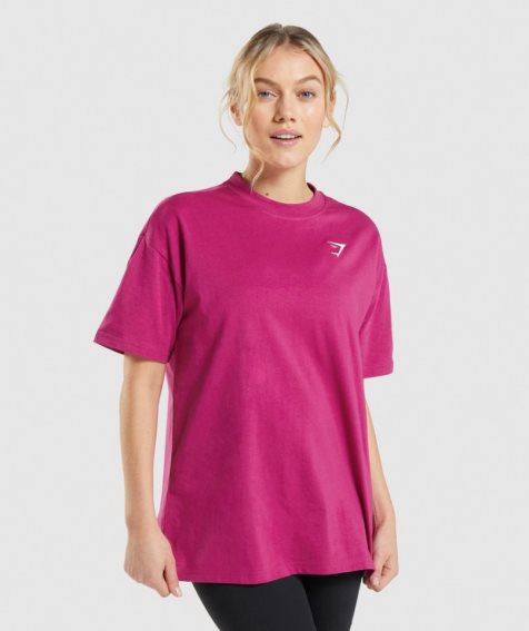 Koszulki Gymshark Treningowe Oversized Damskie Różowe | PL 385GWL